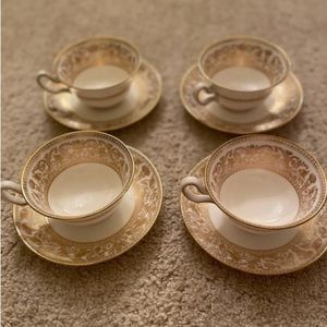 Wedgwood Gold Florentine Teacups and Saucers.